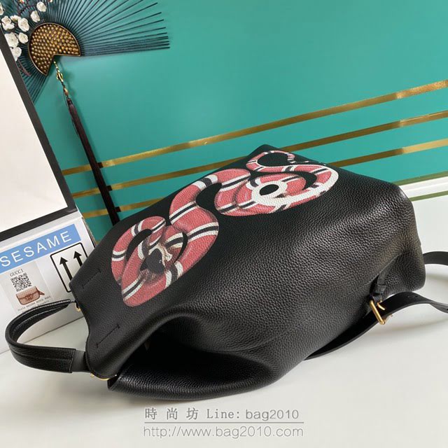 Gucci古馳包包 G家新款雙肩包 款號:451000 古奇黑色全皮印花蛇男士手提後背包  gdj1226